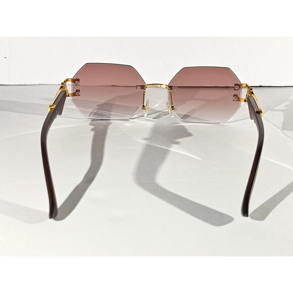 Luxury Rimless Sunglasses Women's Brown Tint - Picture 7 of 9